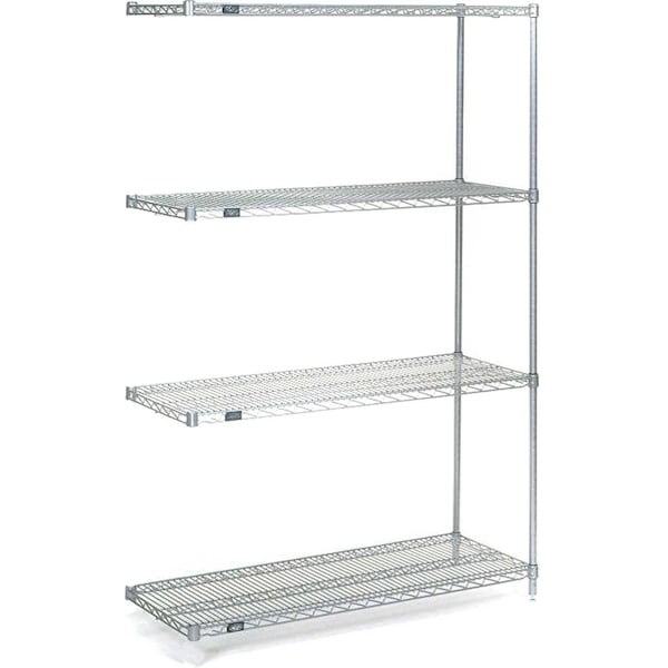 Nexel 4 Tier Wire Shelving Add-On Unit, Stainless Steel, 36W x 21D x 74H A21367S - main